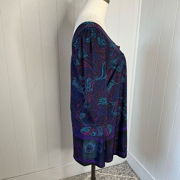 A Touch of Class Clothing Womens L/XL Tunic Top Purple Square Neck 3/4 Sleeves - Picture 4 of 13